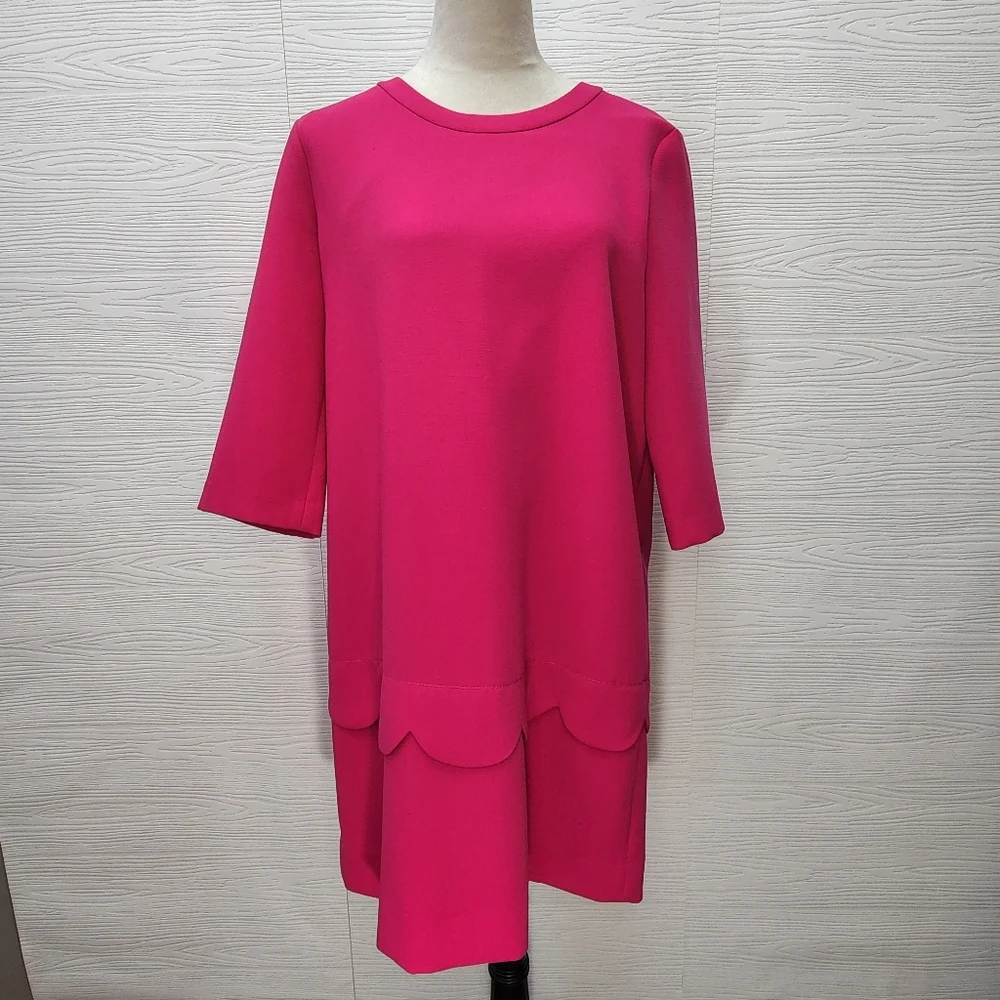 Kate Spade Demi Sweetheart Shift Scalloped Dress Pink 3/4 Sleeve Shift Dress 10